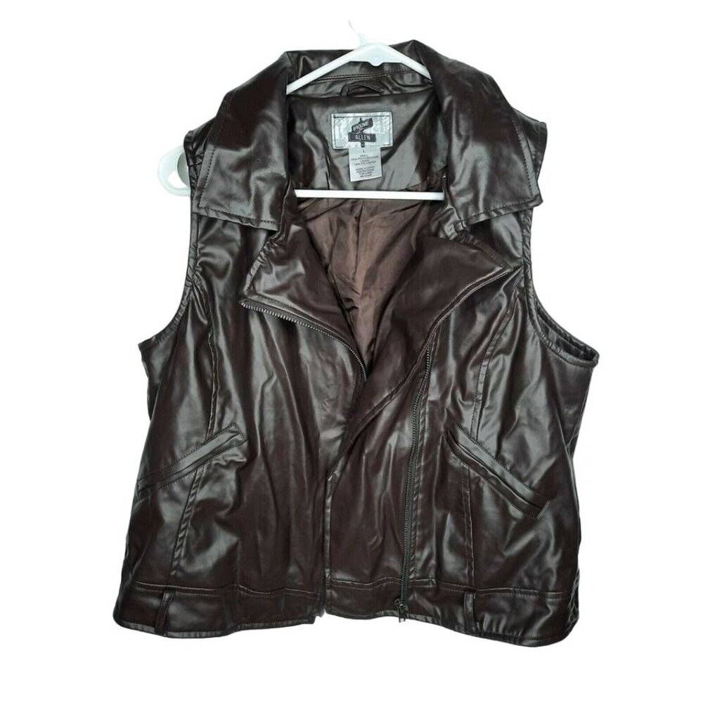 Broome & Allen Brown Faux Leather Biker Motorcycle Vest Size Large -Used